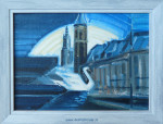 Robert Jan Doornekamp, olieverf, Zwaan in stad, inlijsten